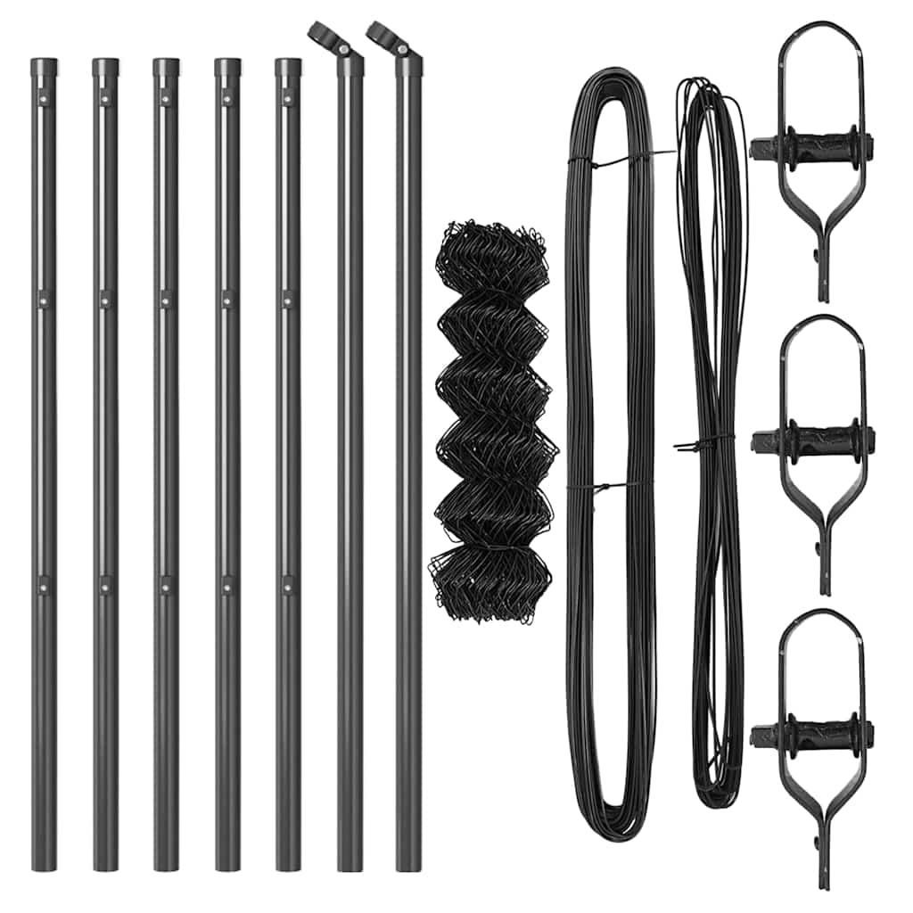 Kettengliedzaun mit Pfosten Grau 0,8 x 10 m Stahl